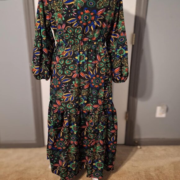 Boho Black/Multi Patterned Silky Maxi Dress - Picture 3 of 7